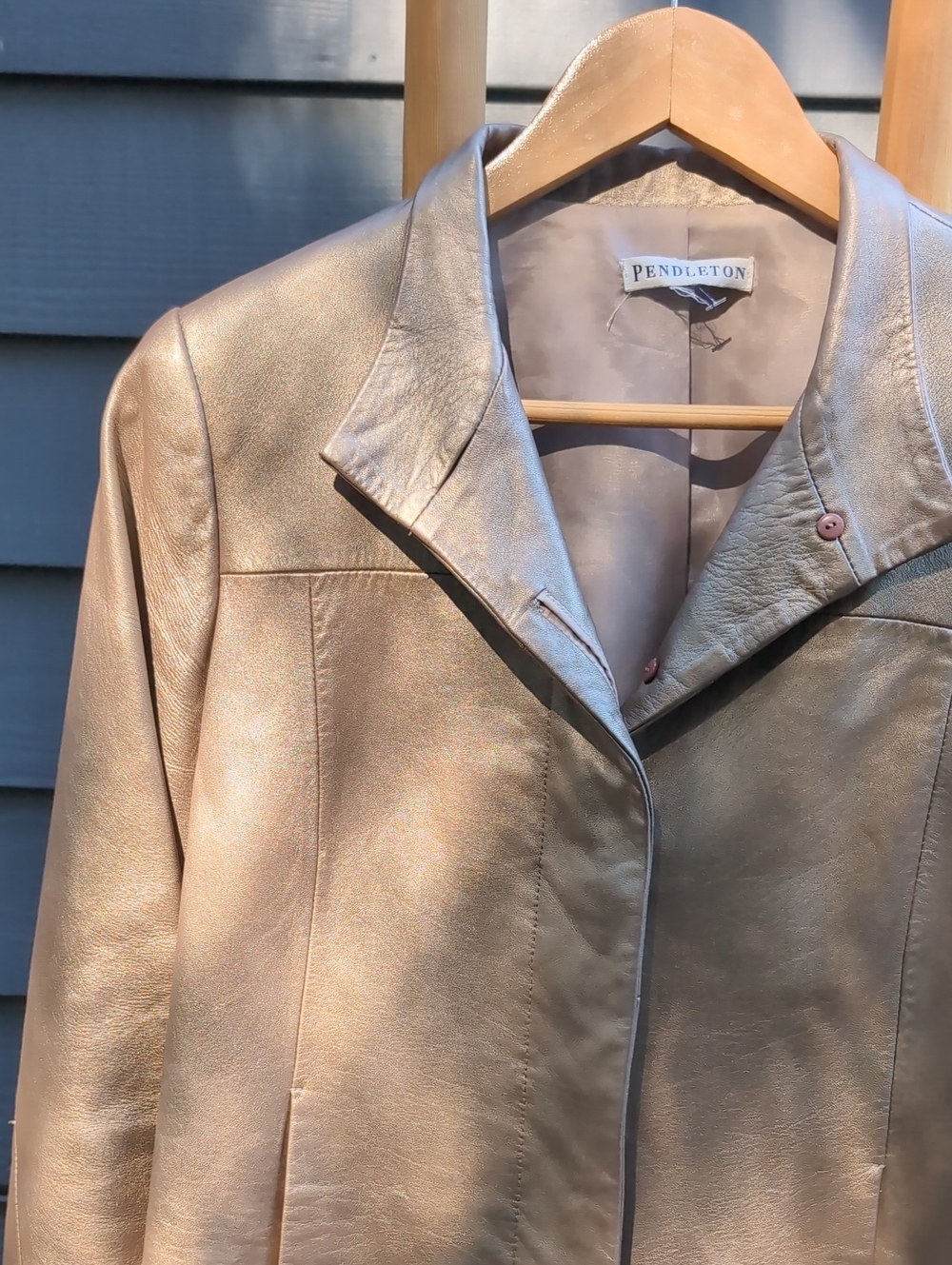 Pendleton Shimmery Leather Metallic Taupe Leather Jacket